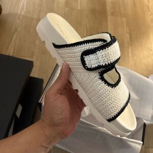 Marc Jacobs Cream and Black Crochet Slide Sandals